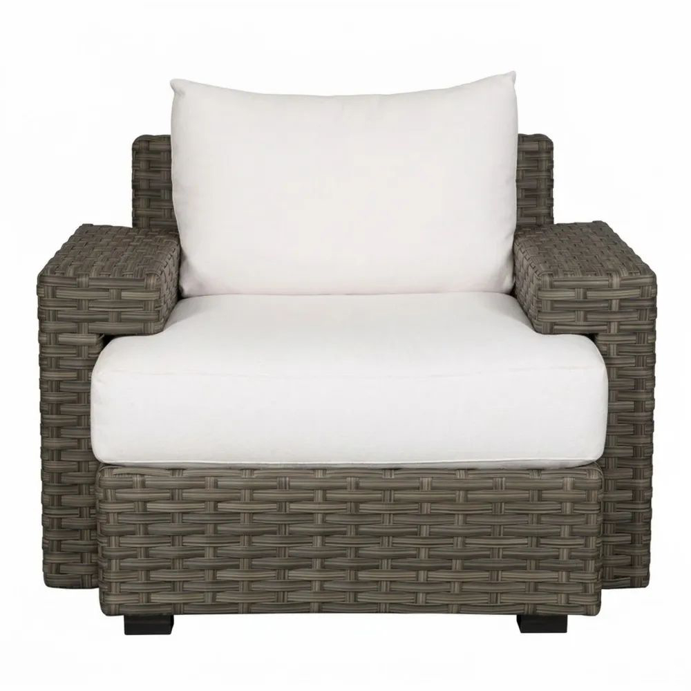 Sillón de Ratán Sintético Blanco y Marrón-Casaluxeeu