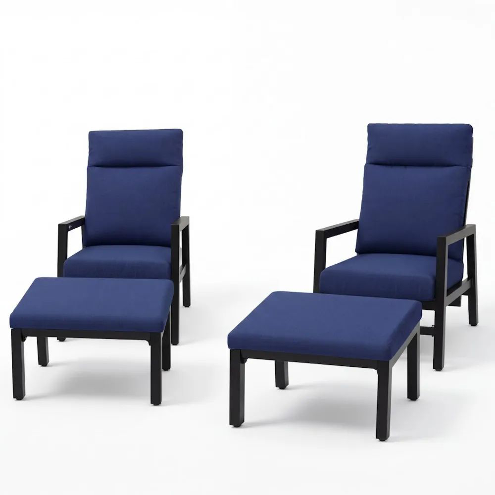 Conjunto de sillones y reposapiés de aluminio y poliéster azul-Casaluxeeu