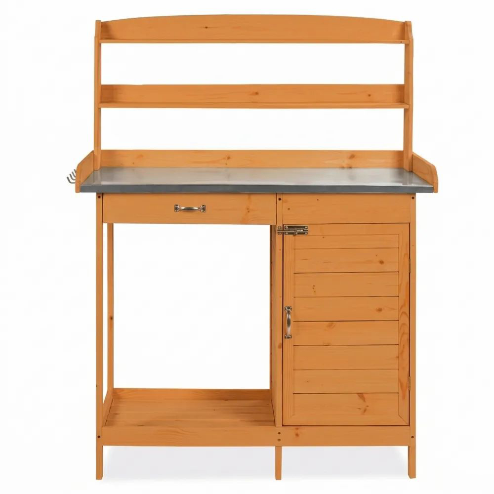 Plataforma de plantación exterior de pino y acero, 114x45x120 cm-Casaluxeeu