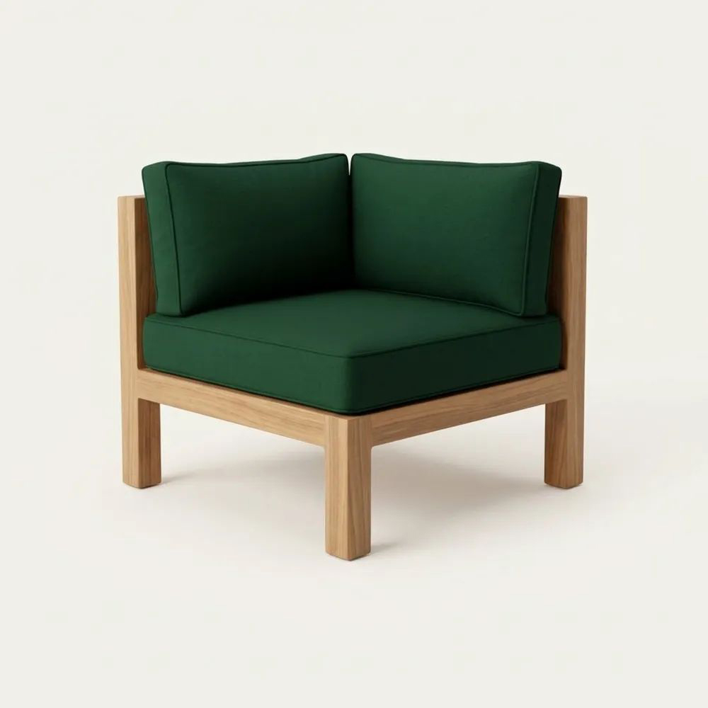 Sofá esquinero de madera maciza con cojines verdes-Casaluxeeu