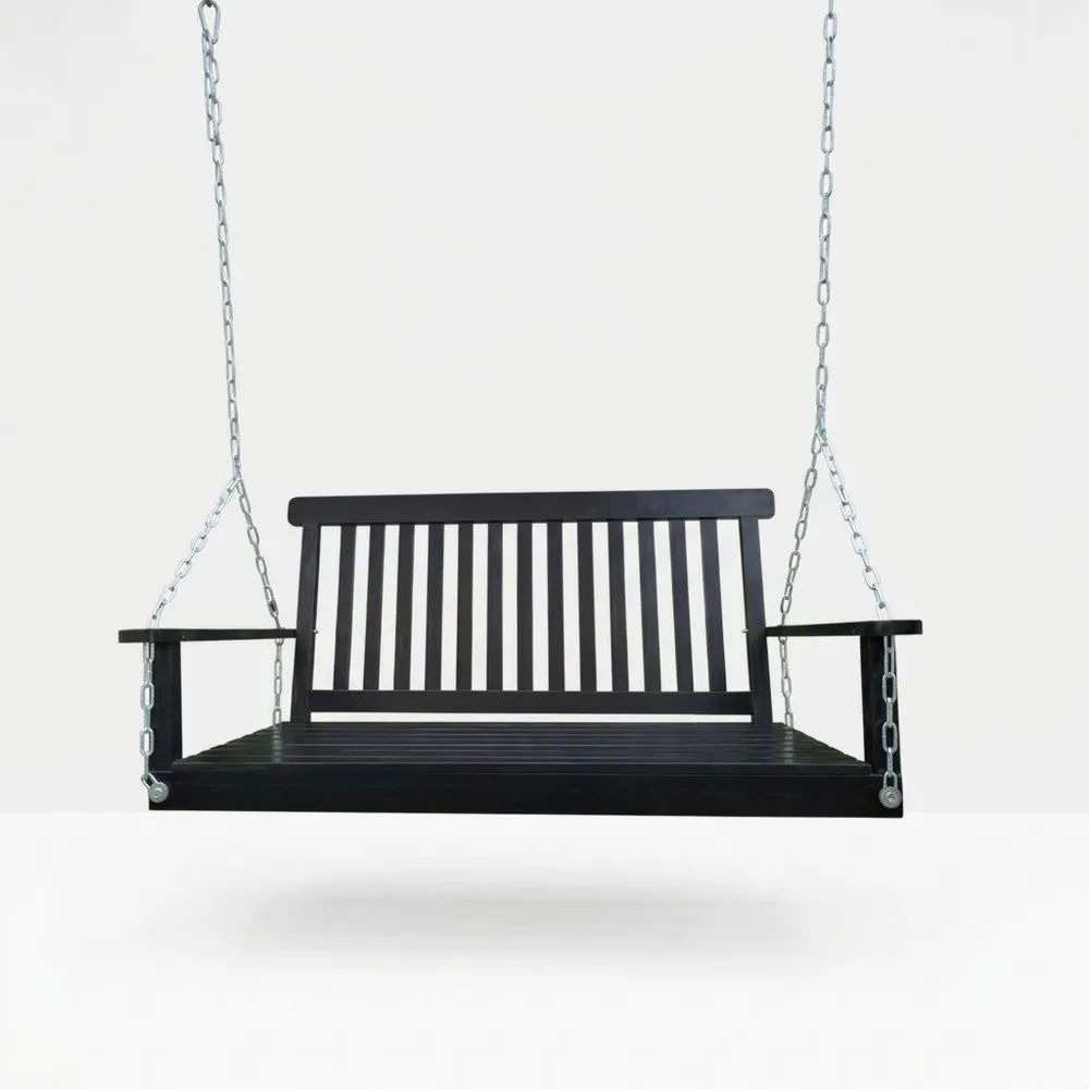 Columpio de exterior con cadenas de acero galvanizado y teca negra-Casaluxeeu