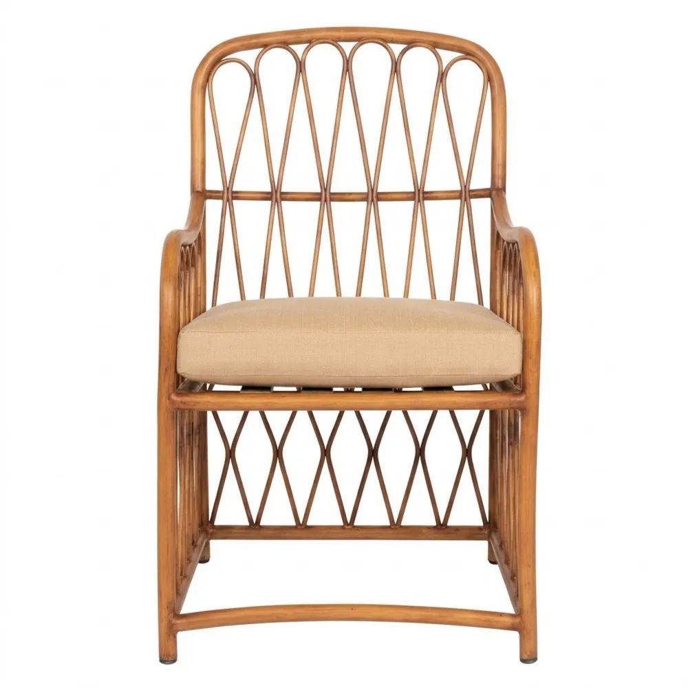 Silla de ratán con cojín de fibra de poliéster beige-Casaluxeeu