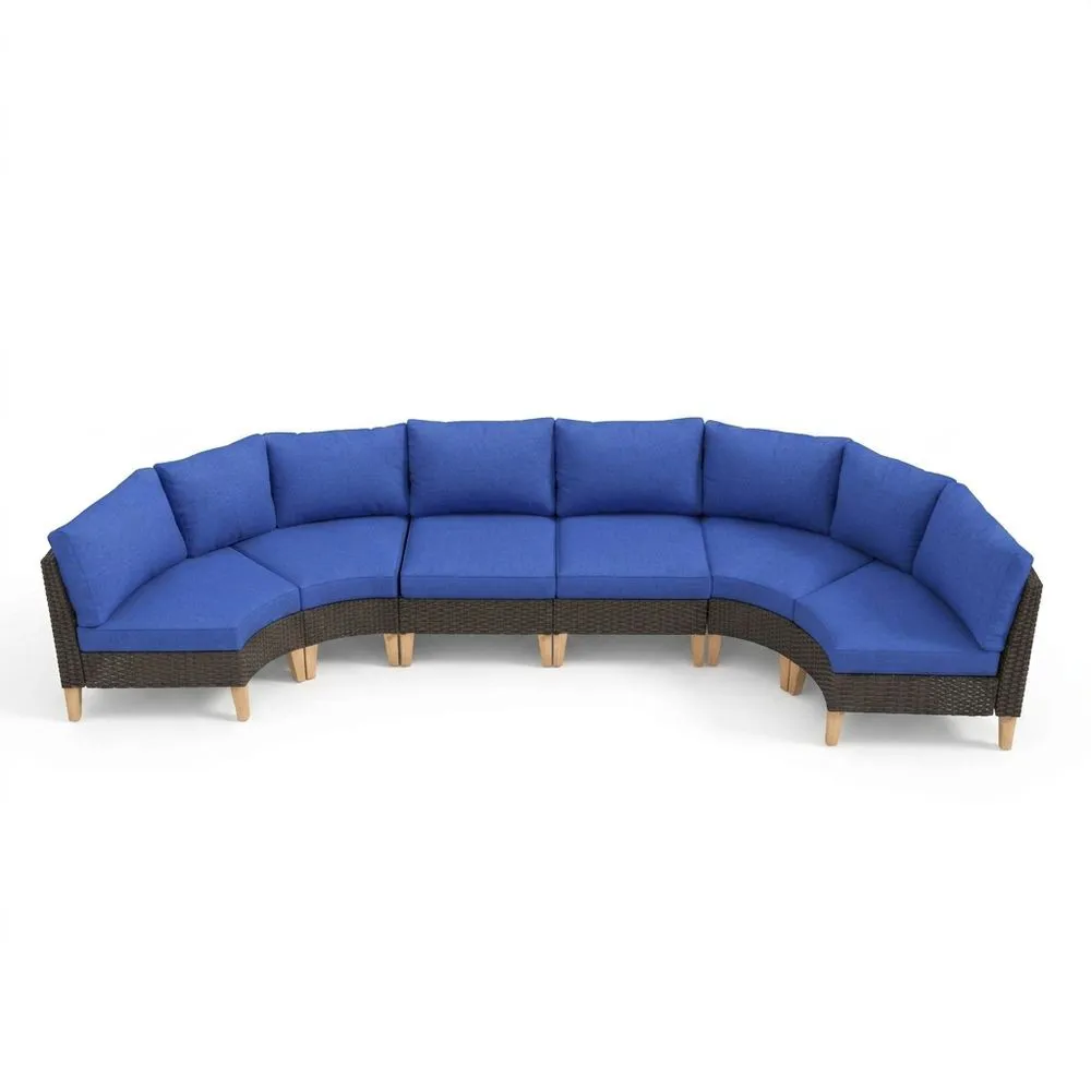 Divano angolare modulare in polyrattan blu con 7 posti