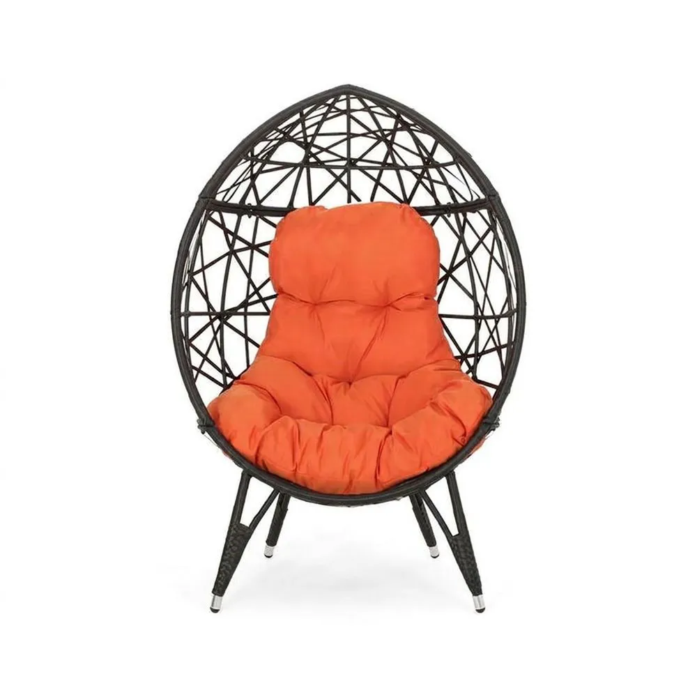 Poltrona a Uovo in Rattan Sintetico con Cuscino Arancione