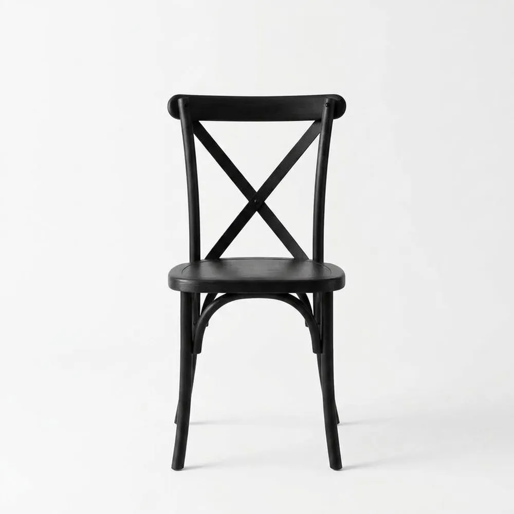 Sedia in legno di faggio con schienale a X nera