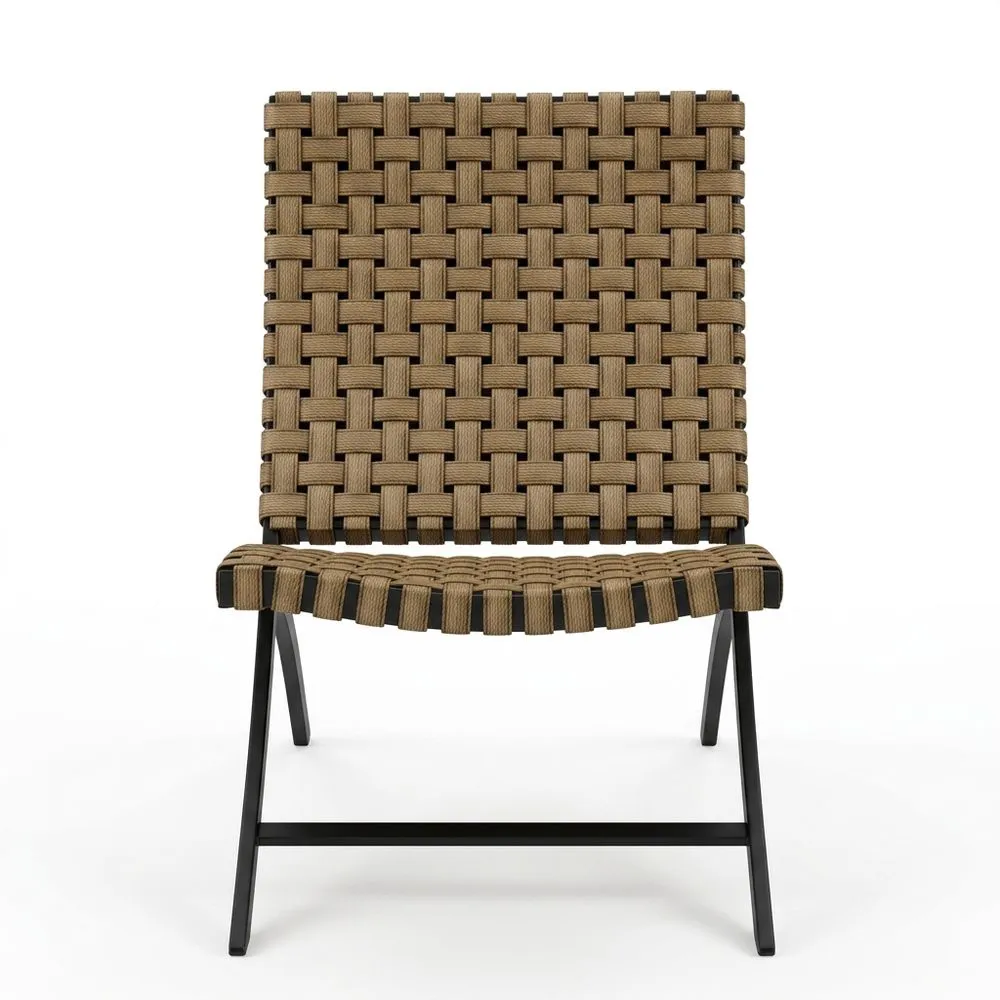 Sedia lounge in tessuto di poliestere intrecciato con struttura in acciaio nero