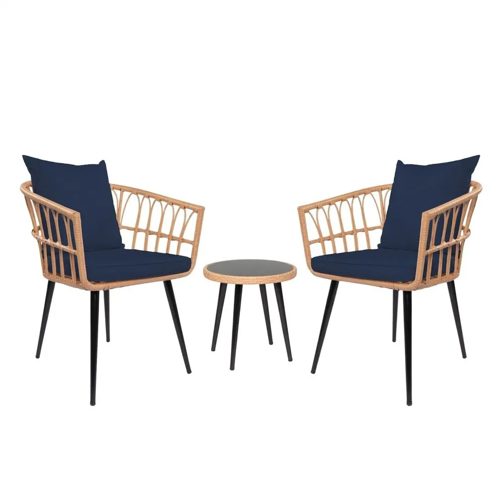 Set da Giardino con Due Poltrone in Rattan Sintetico e Tavolino in Vetro