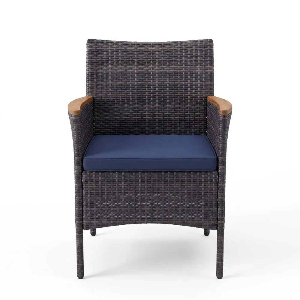 Poltrona da Giardino Rattan Sintetico Grigio con Cuscino Blu