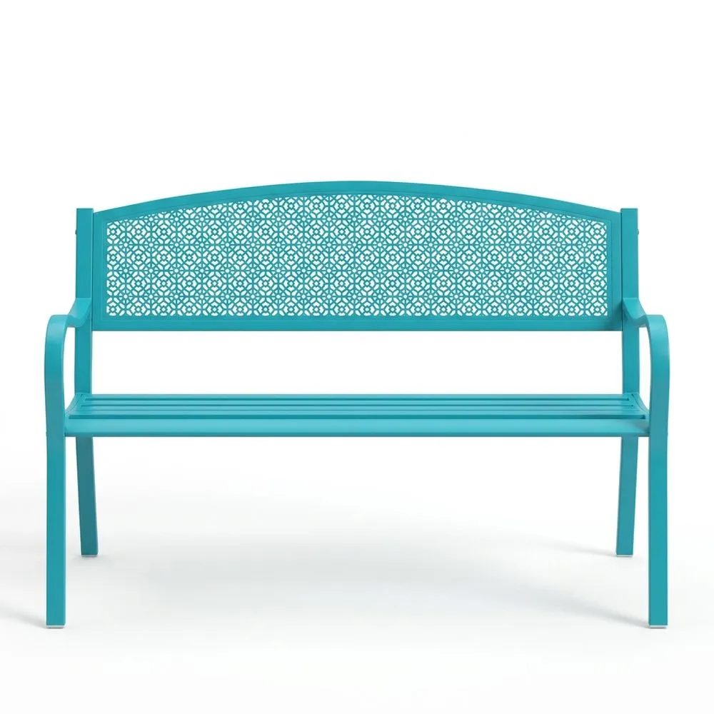 Panca da giardino in acciaio azzurro 120x60x89 cm