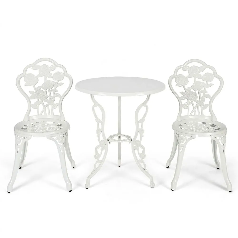 Set da Giardino in Alluminio Bianco Ø60 cm Tavolo e Sedie