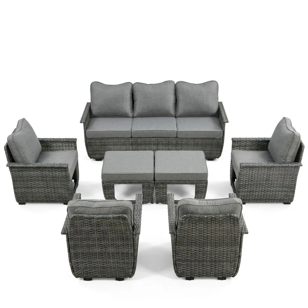 Set da Giardino in Rattan Sintetico e Poliestere Grigio