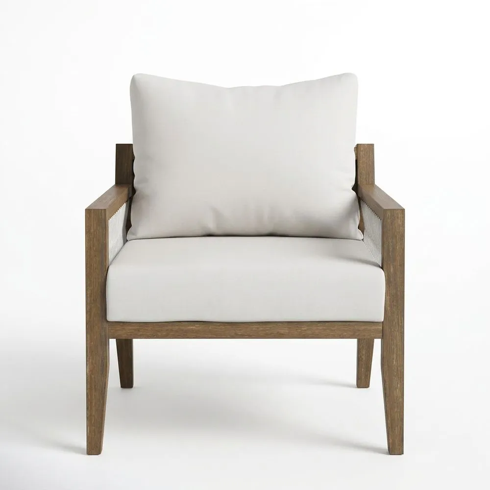 Poltrona da 75 cm in legno massello e poliestere bianco