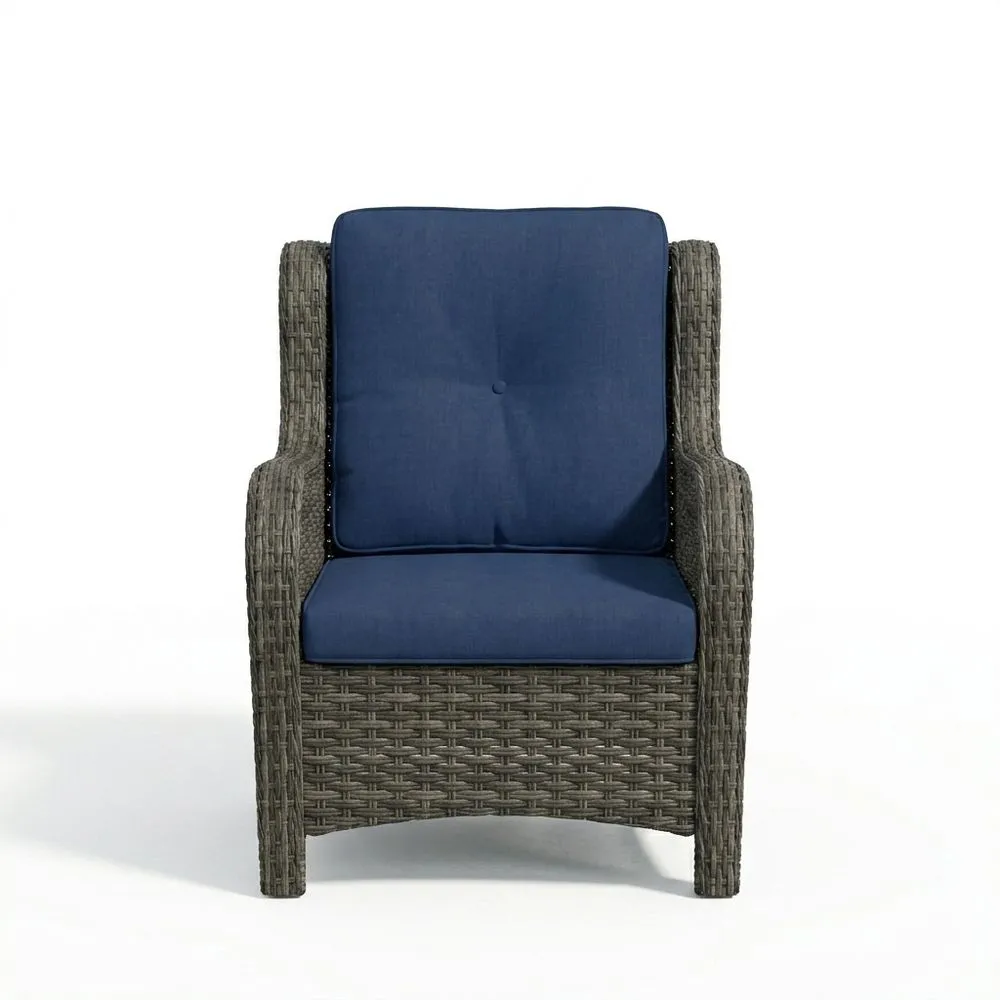 Poltrona in Rattan Sintetico con Cuscini in Tessuto Blu