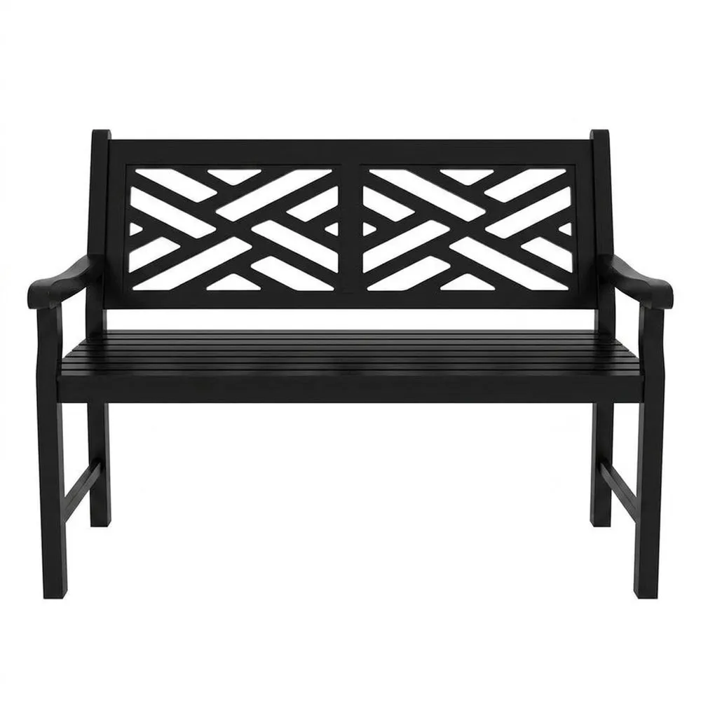 Panchina da giardino in acacia nera con schienale decorativo  120x60x85 cm