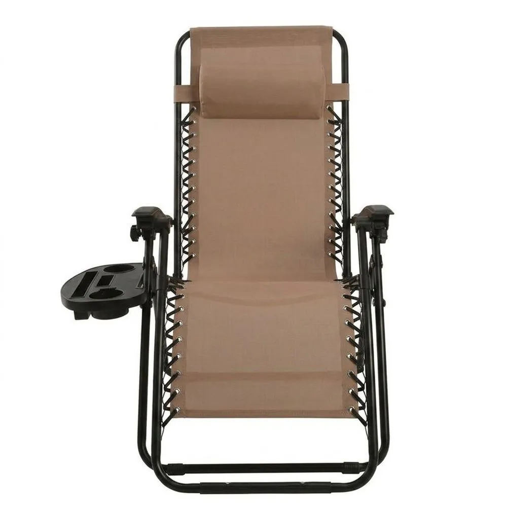 Sedia Sdraio Reclinabile Beige in Tessuto Oxford e Acciaio