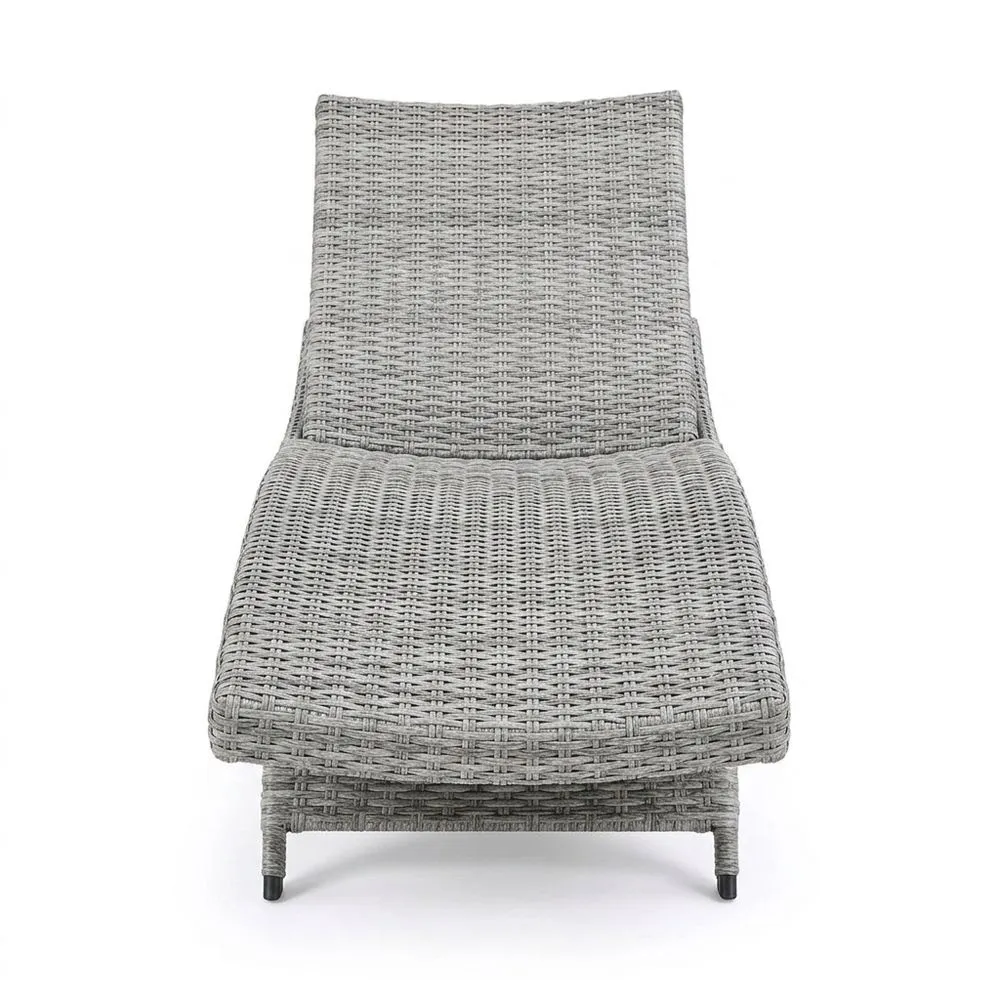 Lettino Prendisole in Rattan Sintetico Grigio 195x65x32 cm