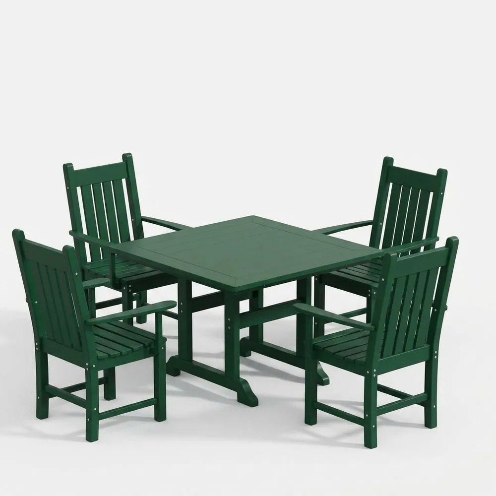 Set da esterno quadrato verde con 4 sedie