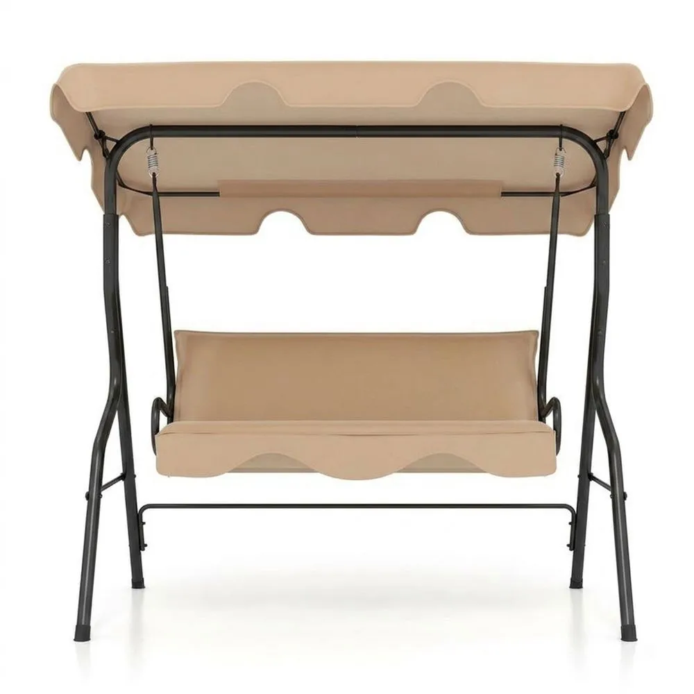 Dondolo da Giardino in Acciaio con Tettuccio e Seduta in Tessuto Beige