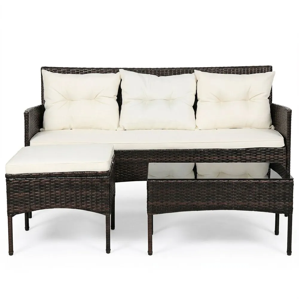 Set da Giardino in Rattan Sintetico Nero e Beige, 3 Pezzi