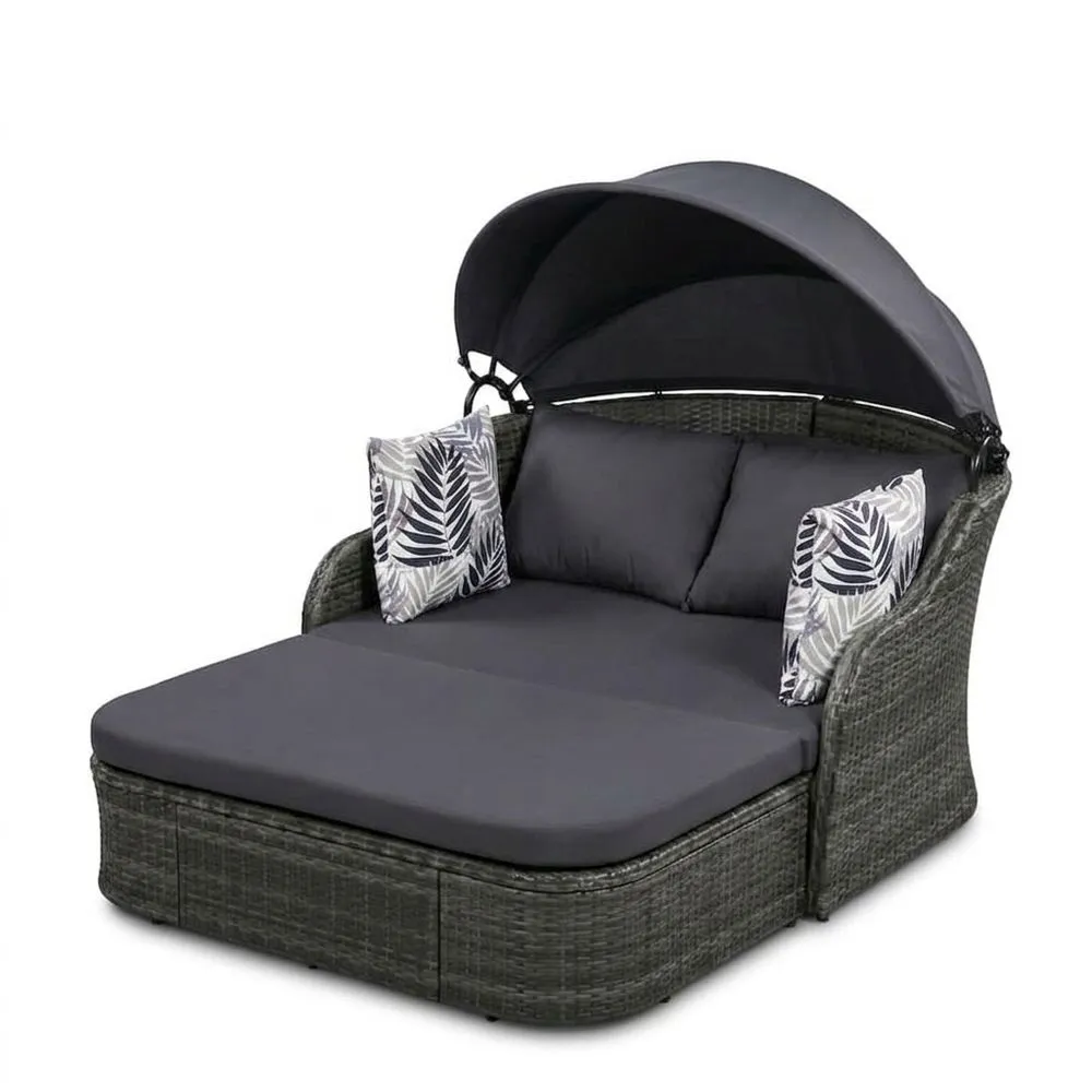 Lettino da esterno in rattan sintetico con tetto grigio