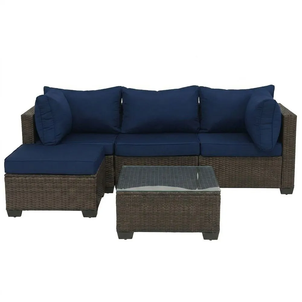 Set da Giardino in Rattan con Cuscini Blu