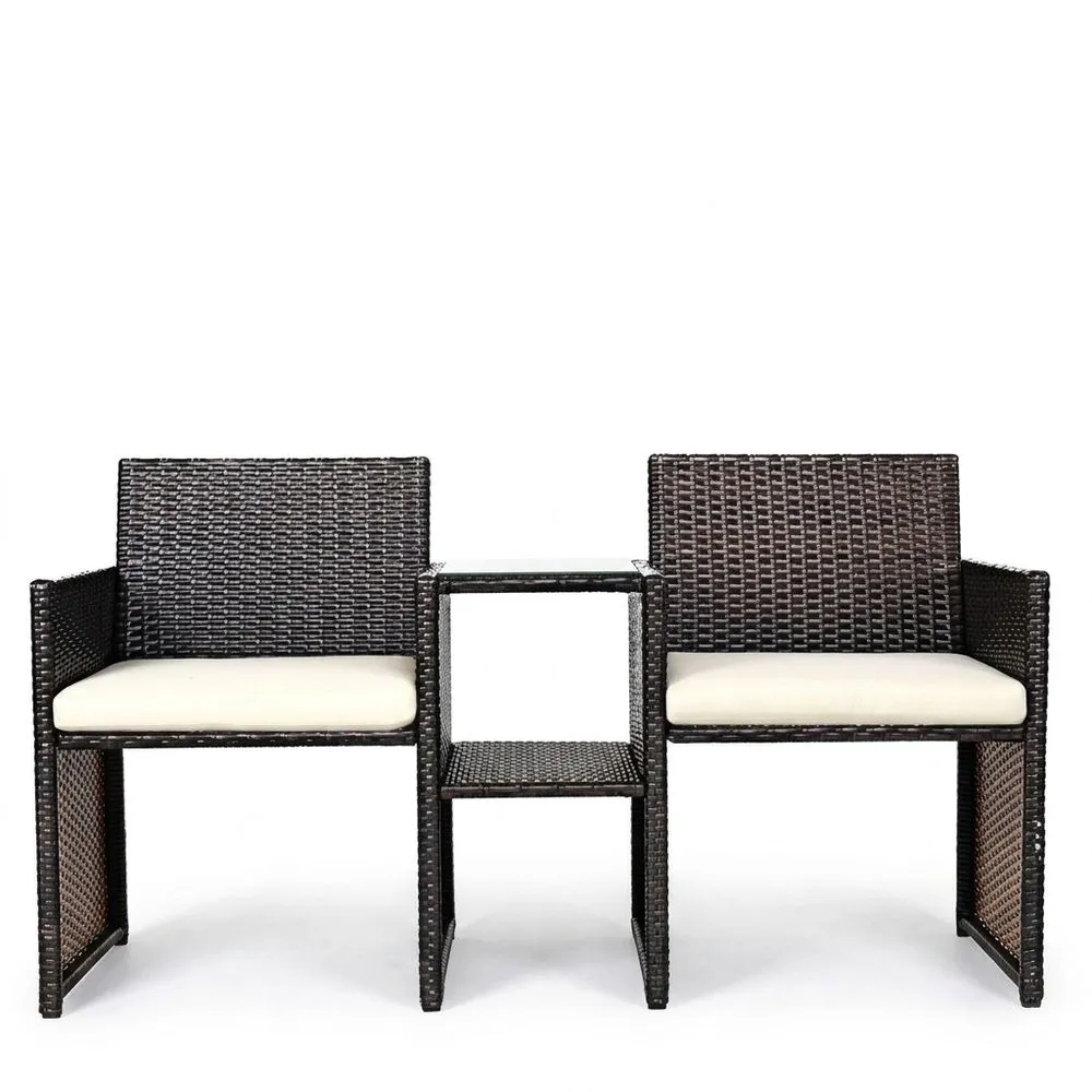 Set mobili da esterno in rattan sintetico con tavolino in vetro e sedie
