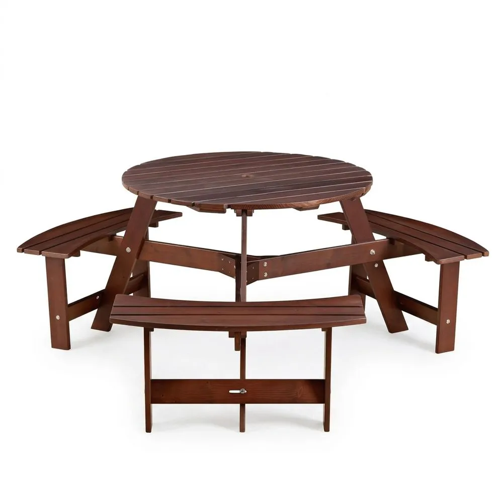 Set composto da tavolo rotondo da picnic in pino laccato e panca