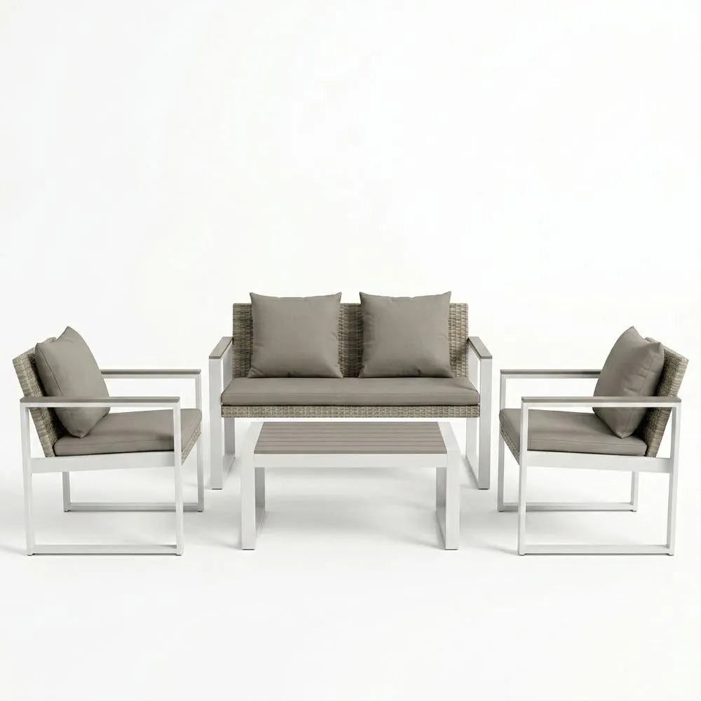 Set Mobili da Giardino in Rattan PE e Alluminio con Cuscini Grigi