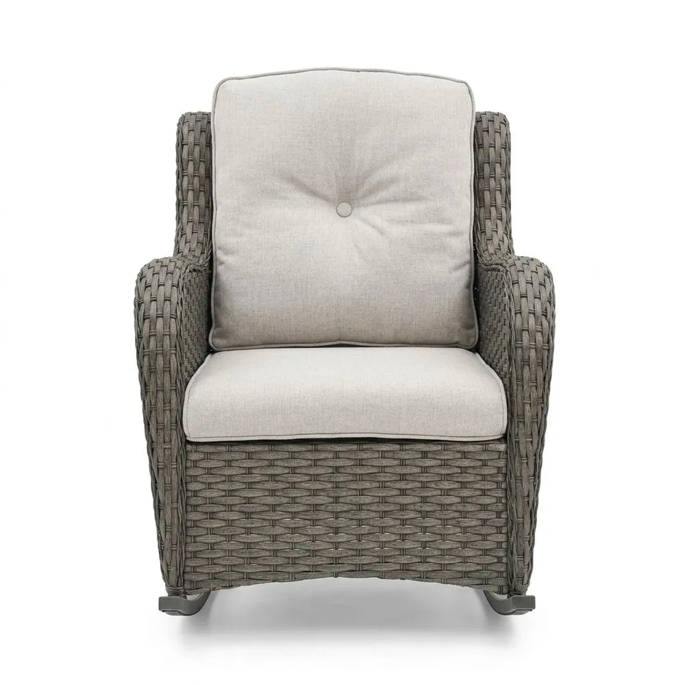 Poltrona in rattan sintetico con cuscini in poliestere Grigio Chiaro