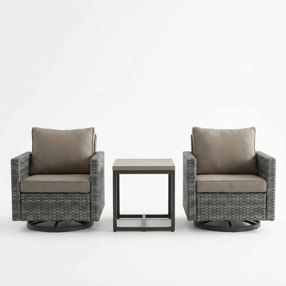 Set Mobili Giardino Rattan con Sedie Rotanti e Tavolino