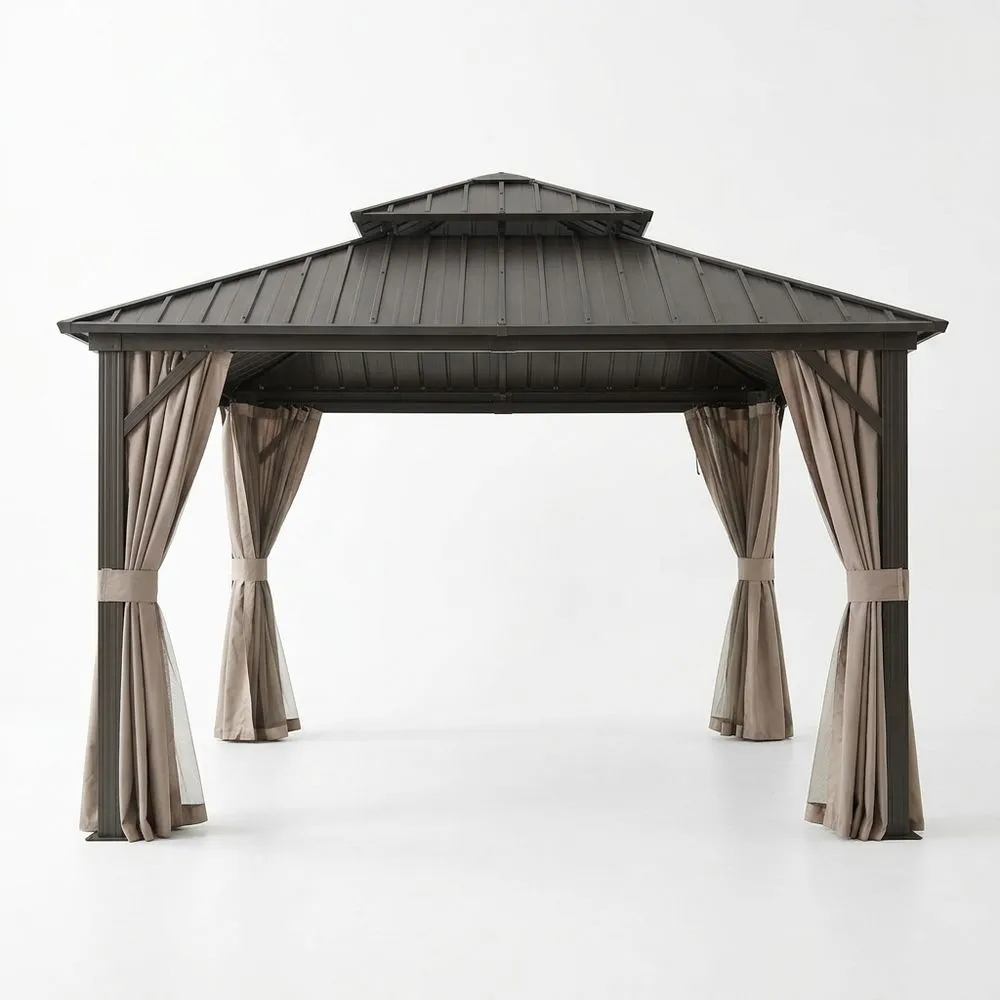 Gazebo da Esterno in Alluminio e Tessuto Antracite/Beige 300x300x265 cm