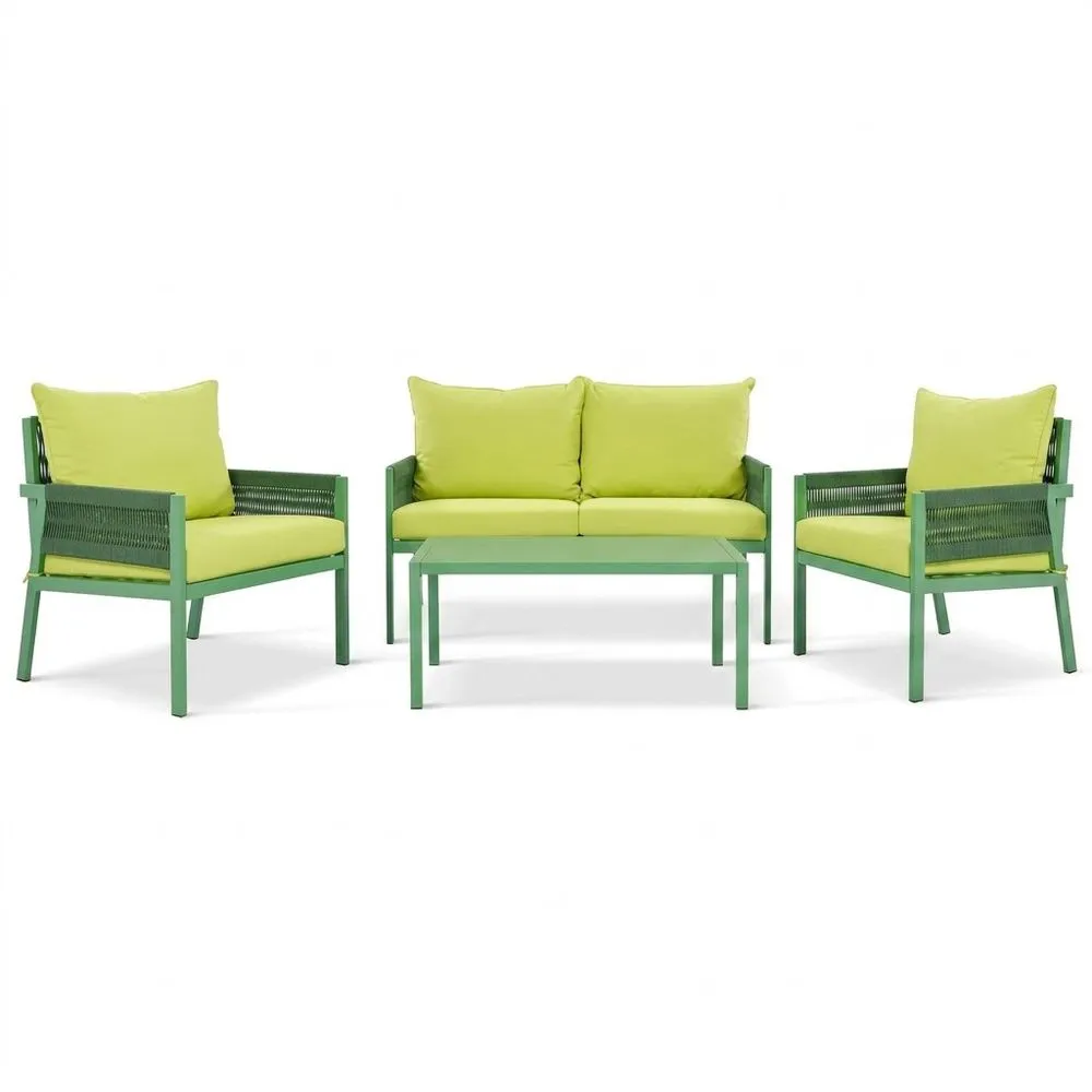 Set da Giardino in Alluminio Verde con Cuscini in Poliestere Lime