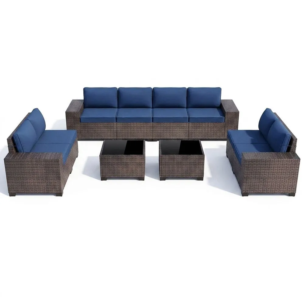 Set Divano da Giardino Rattan Sintetico con Cuscini Blù