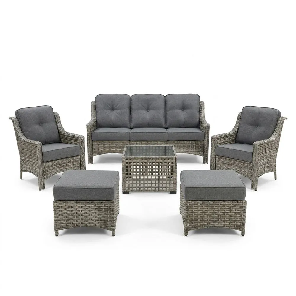Set da Giardino in Rattan con Cuscini Grigi