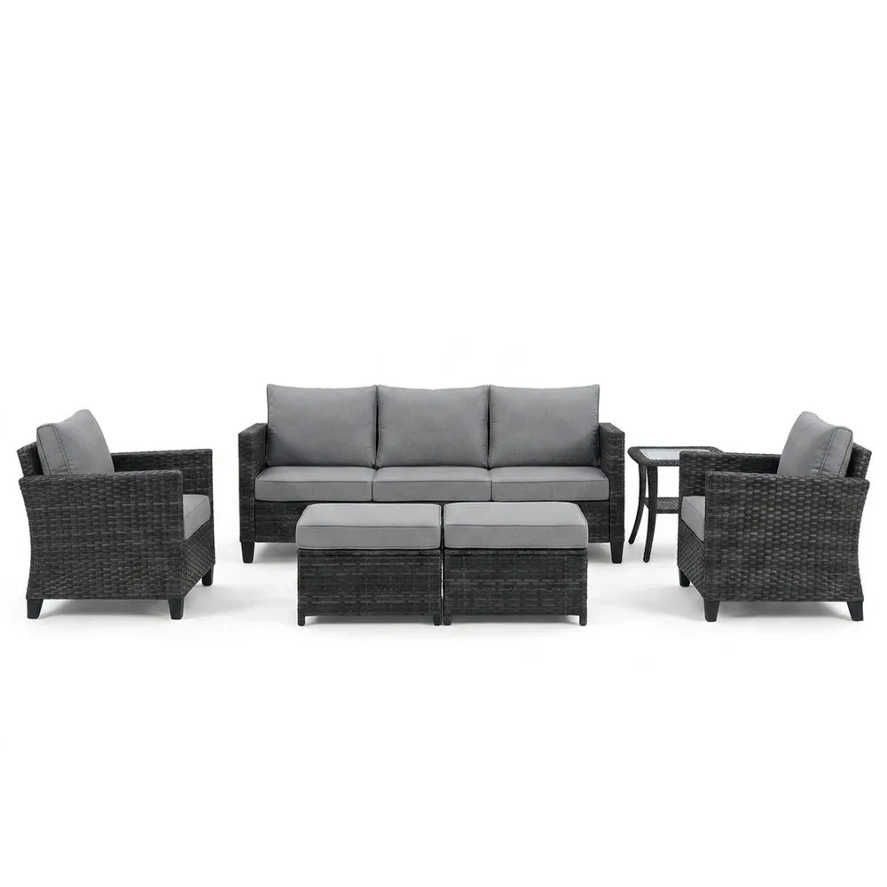 Set Divano Esterno Rattan Sintetico Grigio con Cuscini e Tavolino