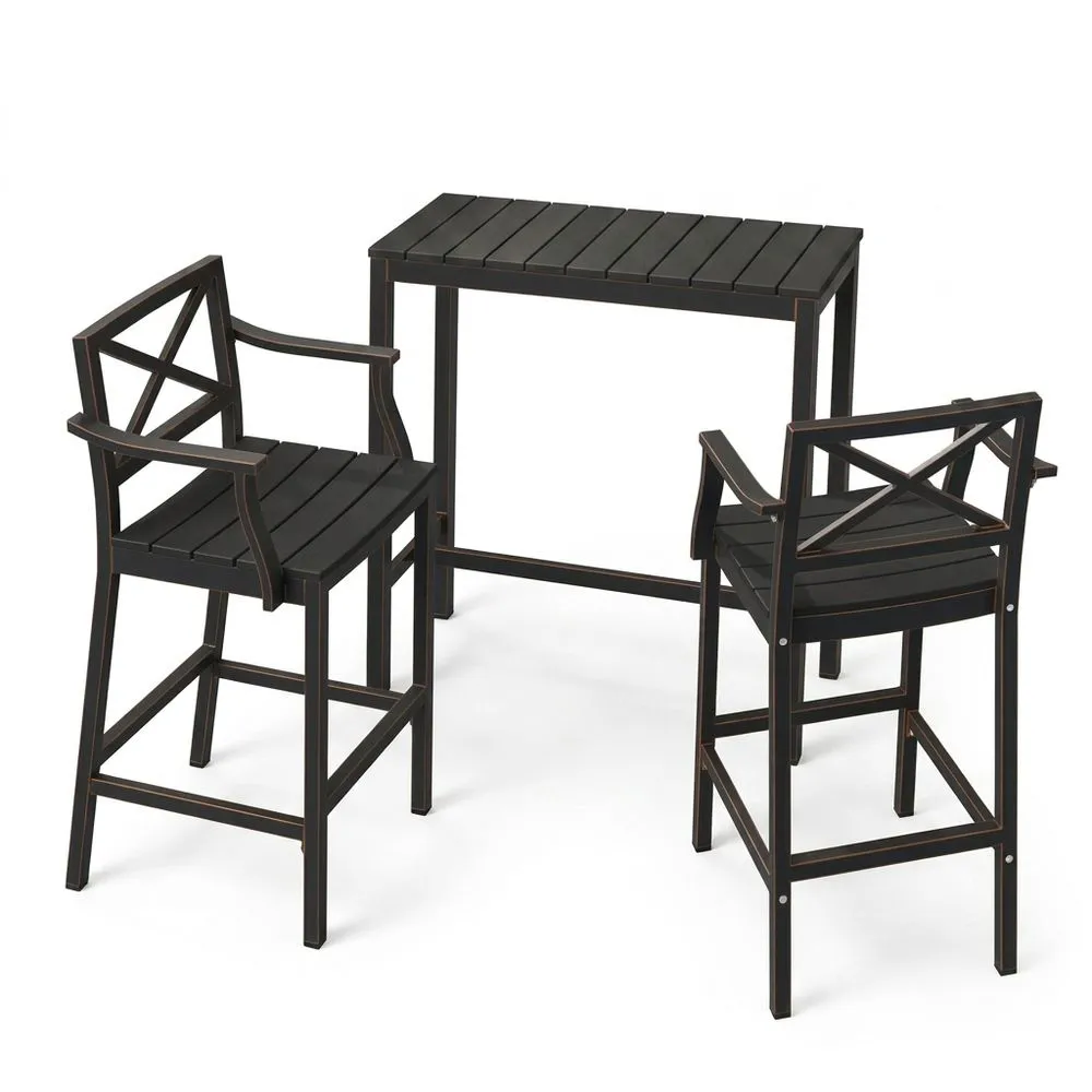 Set composto da tavolo e sedie da bar in alluminio verniciato nero (2 sedie + tavolo) 123x60x107 cm