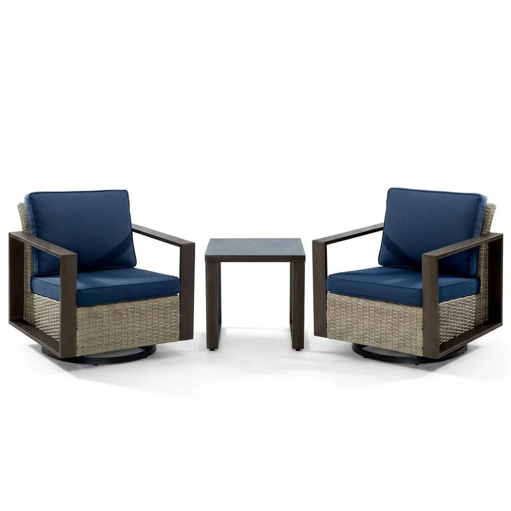 Set da Giardino con Due Poltrone in Rattan Sintetico e Tavolino in Alluminio