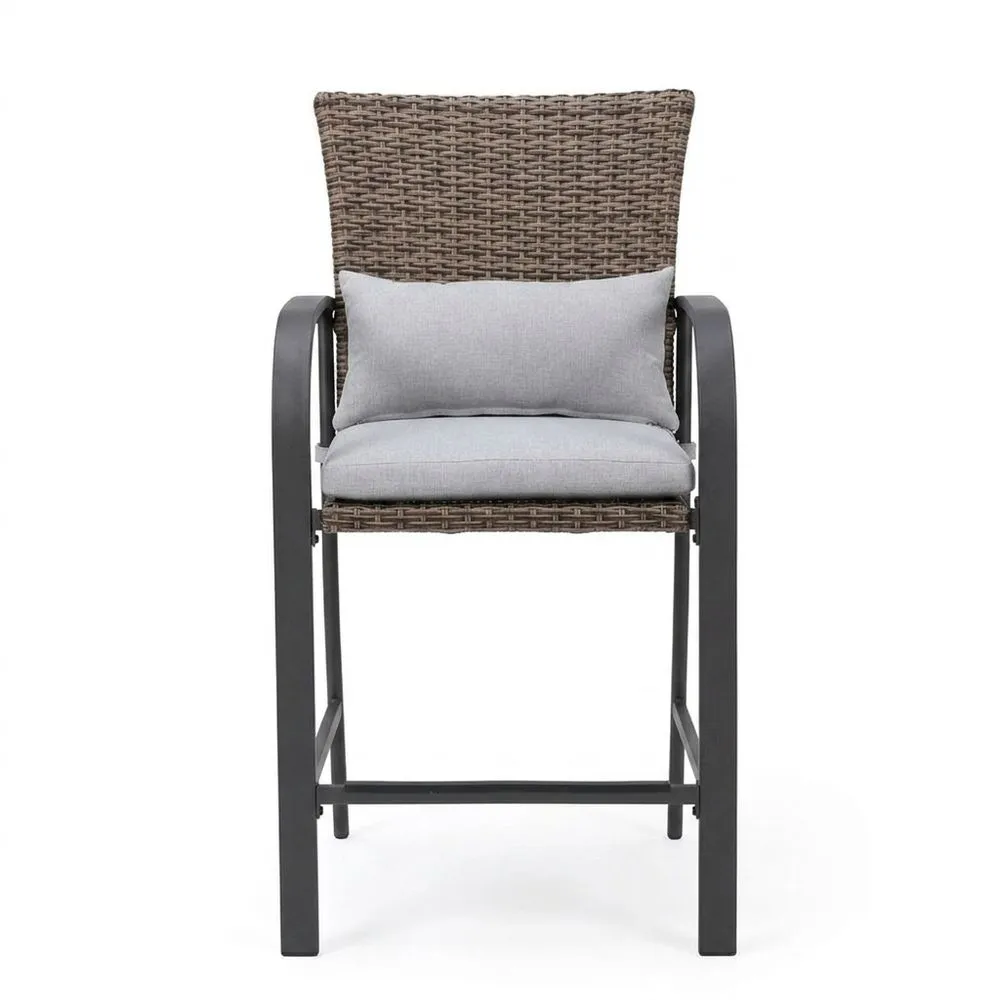 Sedia da Giardino in Rattan Sintetico Marrone con Cuscini Grigi