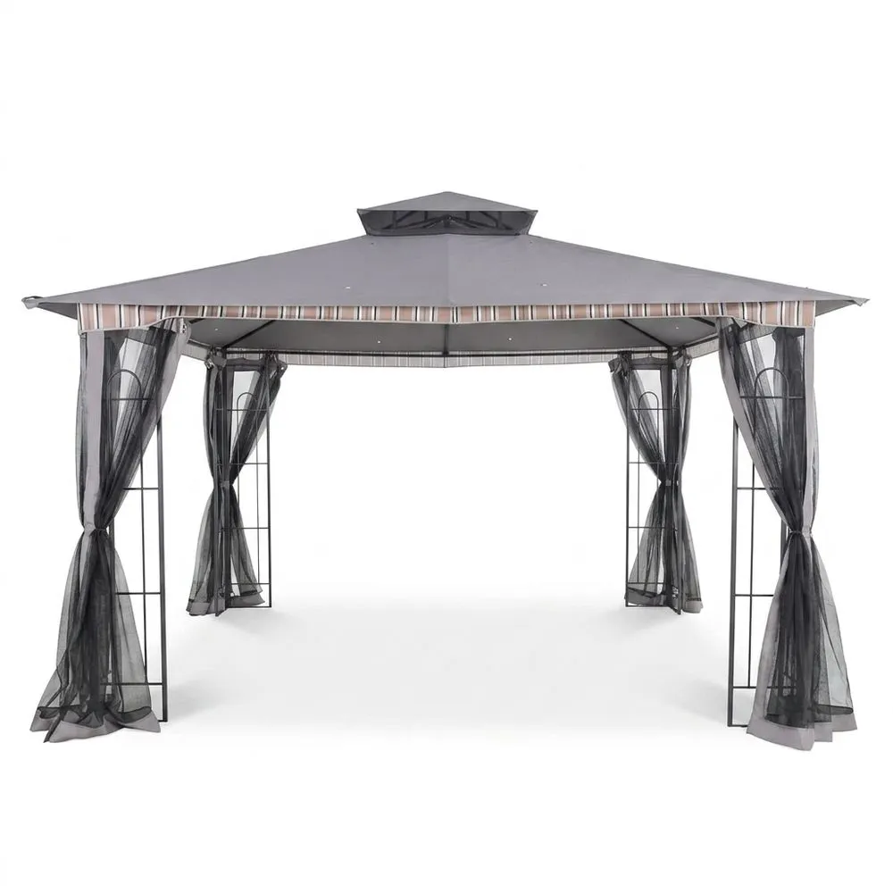Gazebo in Acciaio e Rete di Poliestere Grigio 300x300x270 cm