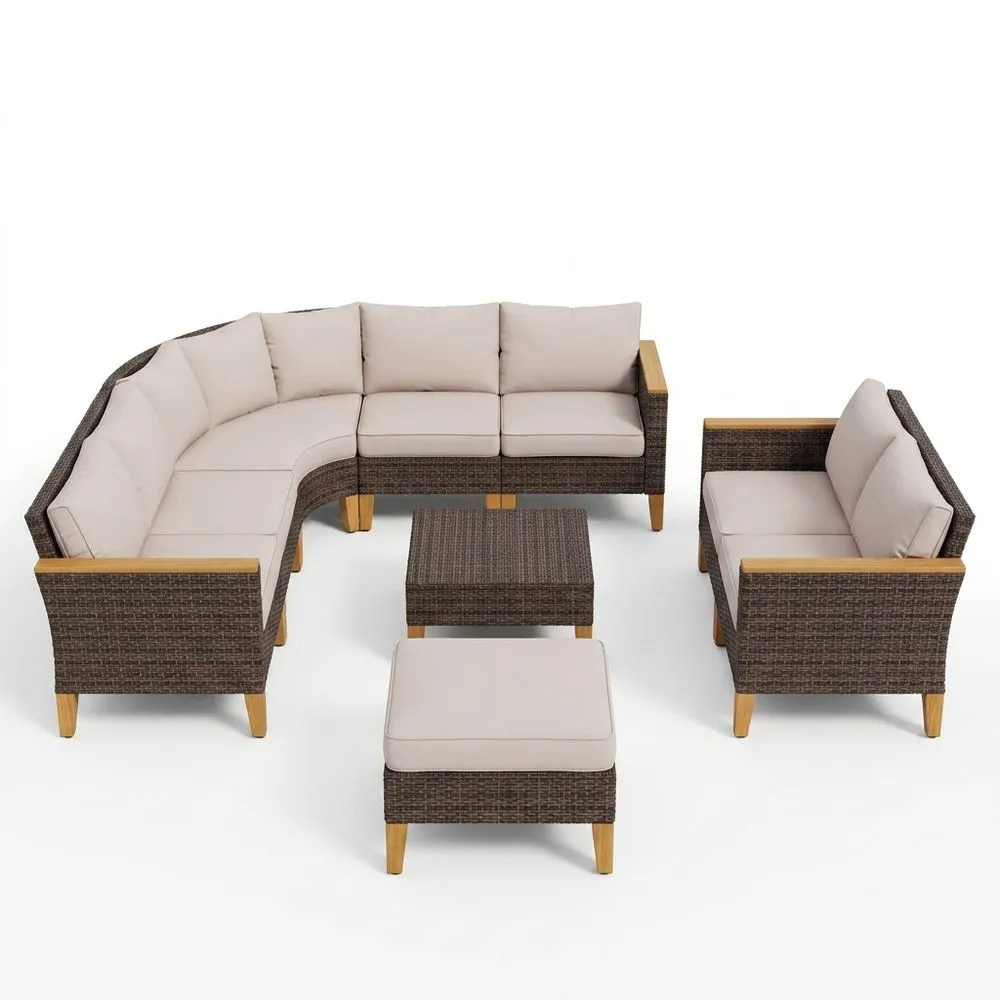 Set Divano da Giardino in Rattan Sintetico con Cuscini in Poliestere