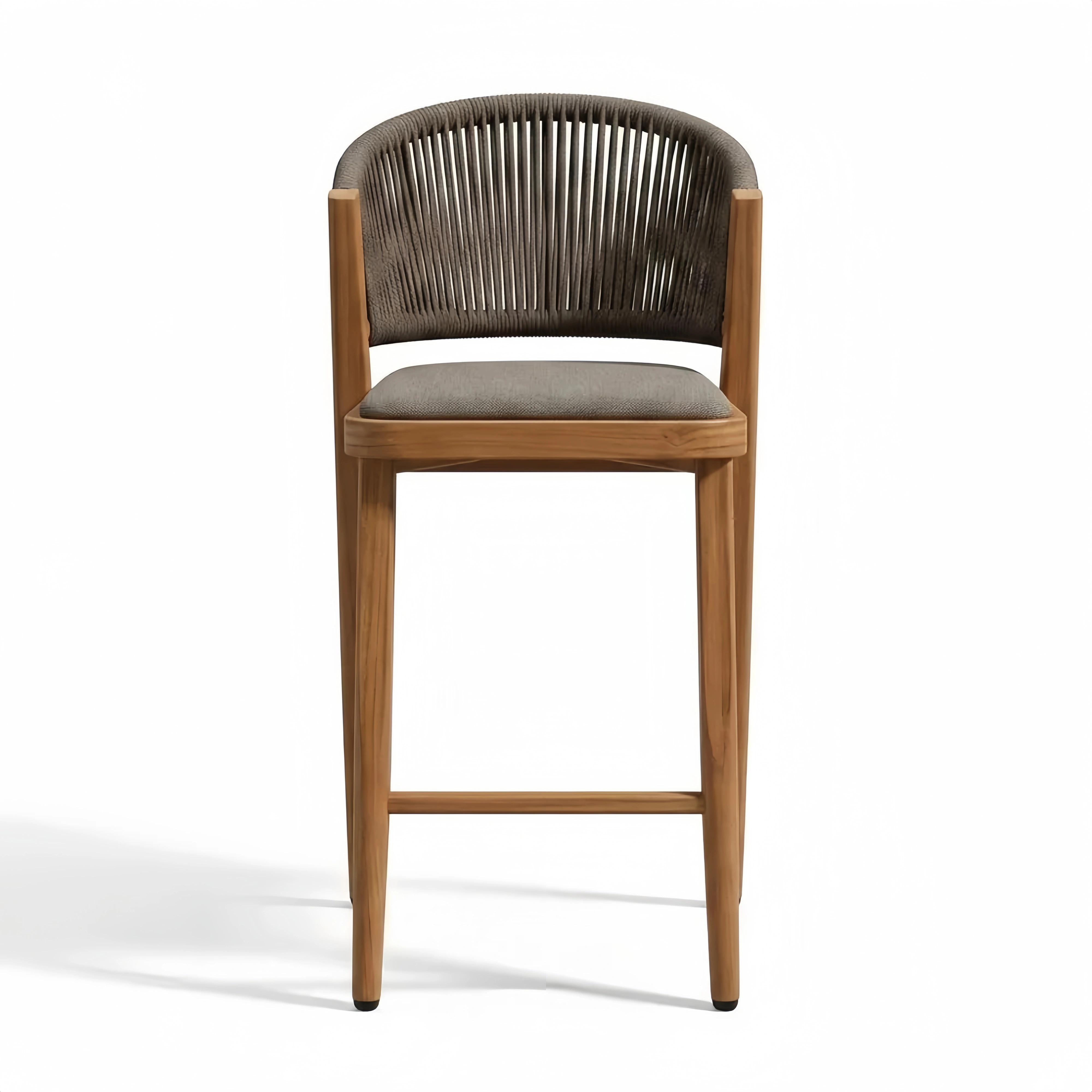 Sgabello alto in legno massello rivestito in tessuto di poliestere grigio, 105 cm