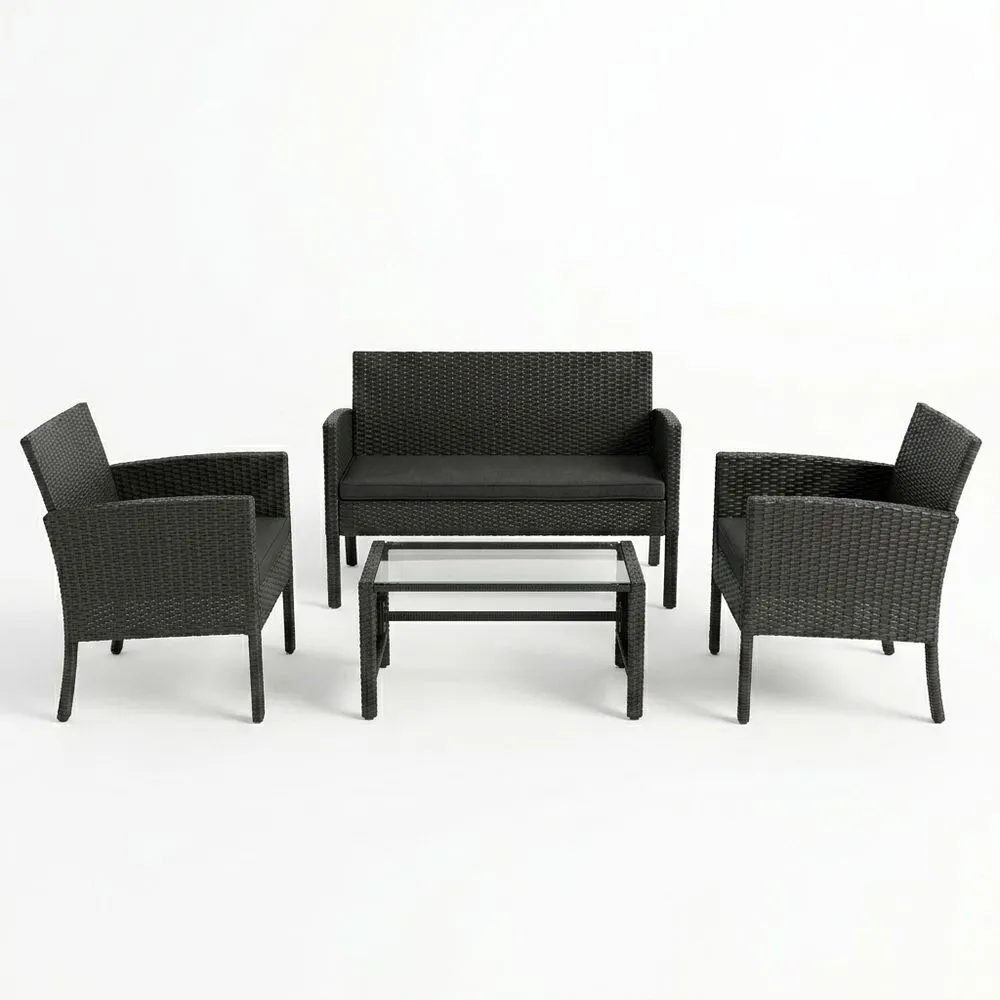 Set mobili da giardino 4 pezzi in rattan sintetico nero