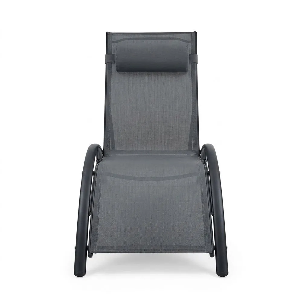 Struttura in acciaio verniciato a polvere grigio con poltrona lounge pieghevole in tessuto Textilene