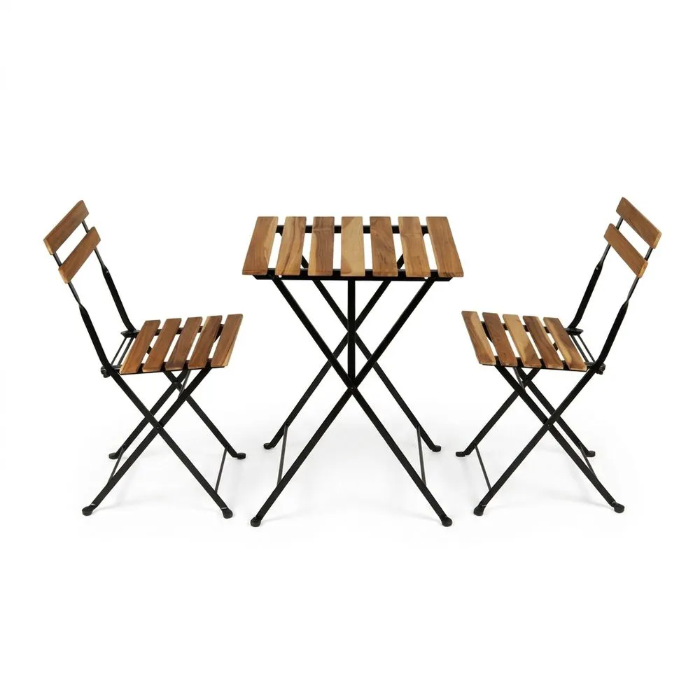 Set pieghevole da esterno in acciaio nero e legno di acacia