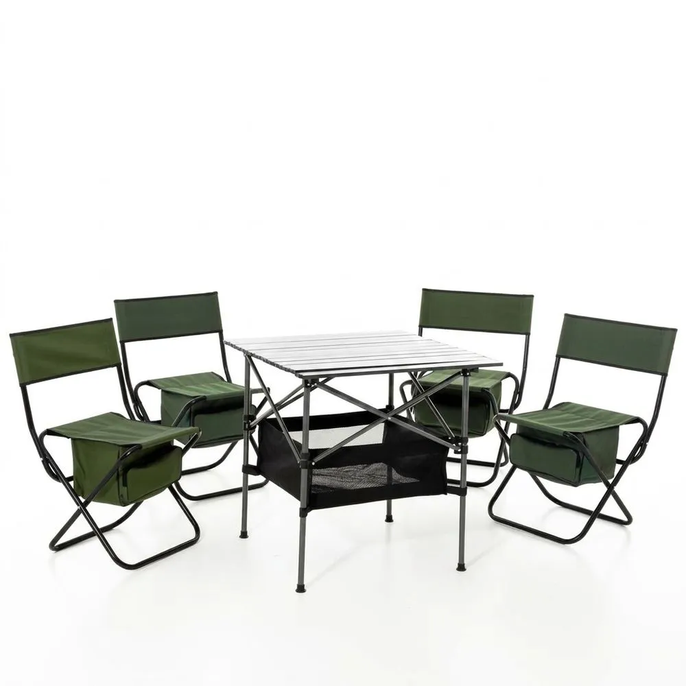 Set tavolo e sedie da campeggio in lega di alluminio e poliestere Verde