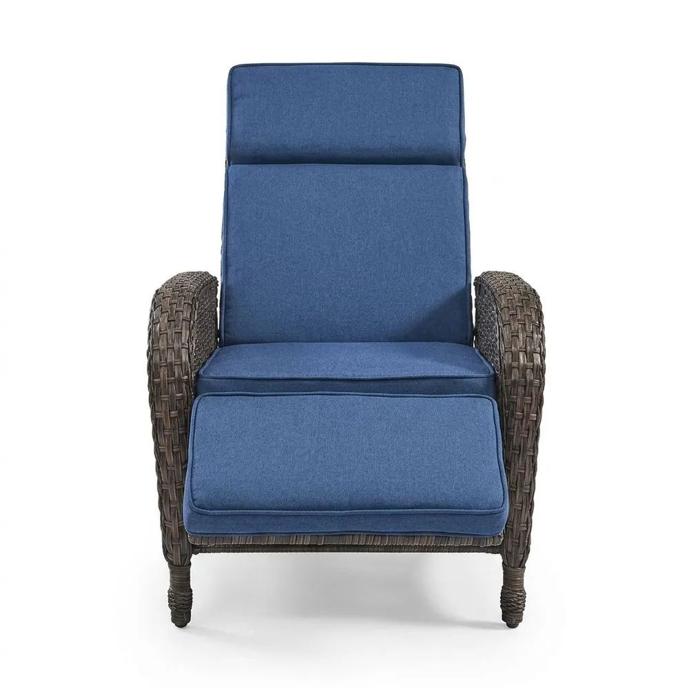 Poltrona Reclinabile in Rattan Sintetico con Cuscino Blu