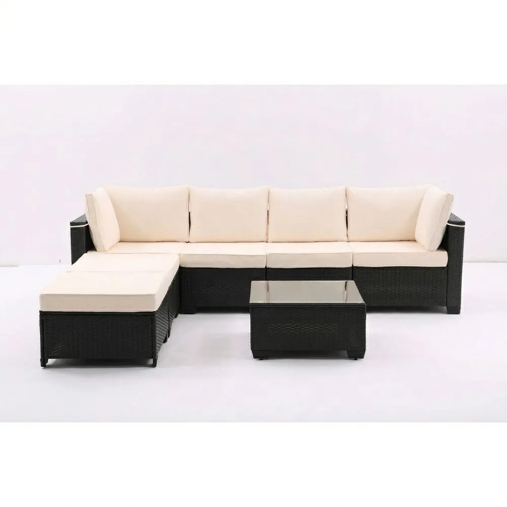 Set Divano Angolare da Esterno in Rattan Sintetico con Tavolino in Vetro Temperato