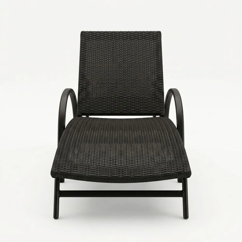 Sedia Chaise Longue in Alluminio e Polyrattan Nero