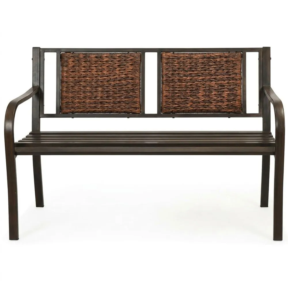 Panca in acciaio marrone e rattan sintetico  120 cm