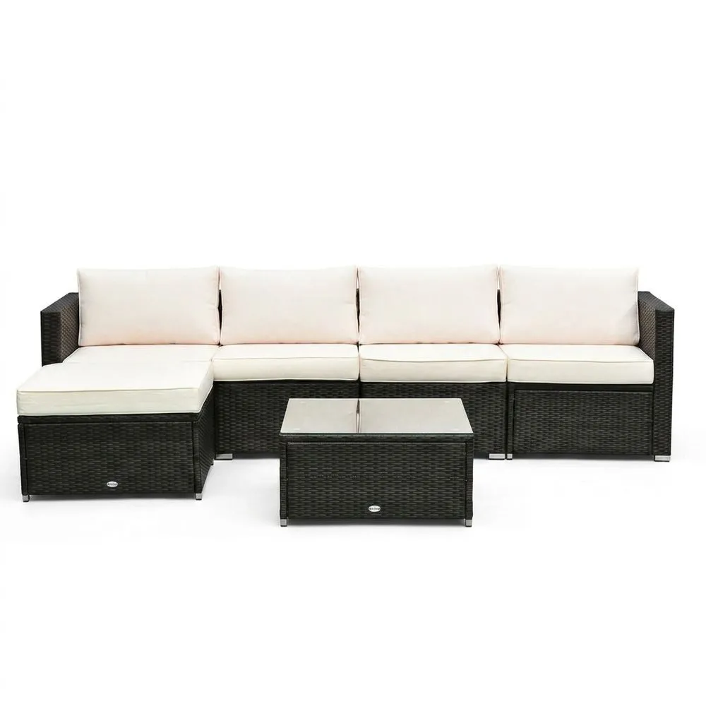 Set Salotto da Giardino in Rattan Sintetico Nero con Cuscini in Poliestere Beige